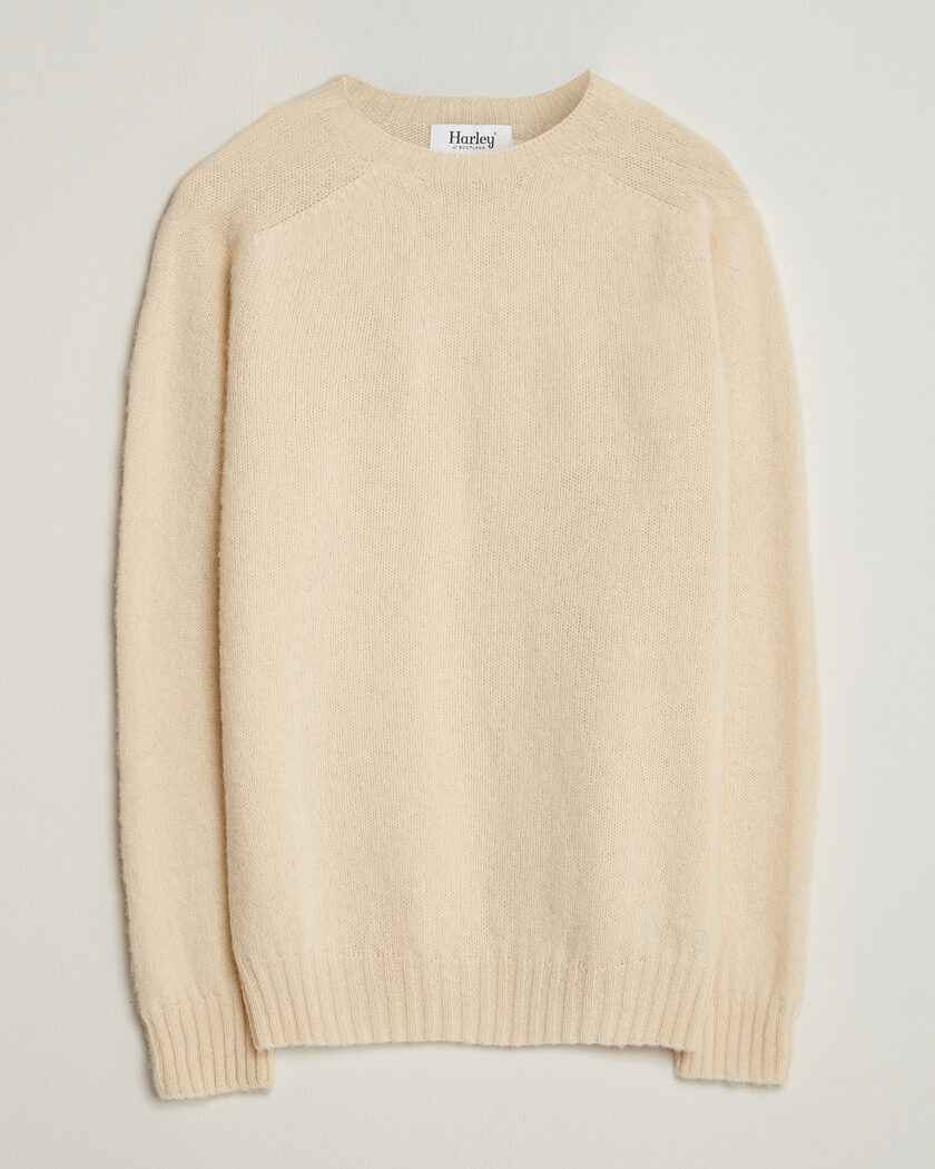 Harley Of Scotland Brushed Supersoft Lambswool Crewneck Vanilla – Bianco