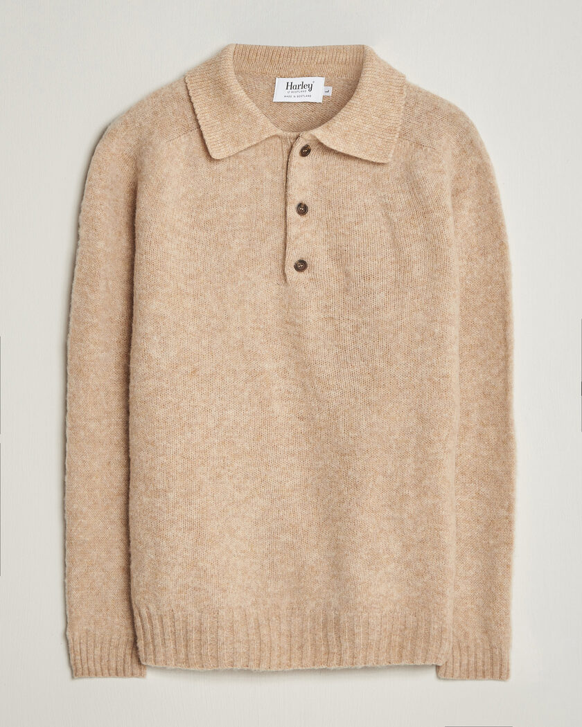Harley Of Scotland Brushed Supersoft Lambswool Polo Calico – Beige