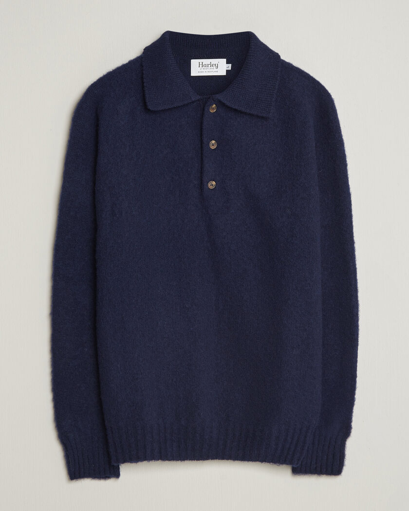 Harley Of Scotland Brushed Supersoft Lambswool Polo Navy – Blu