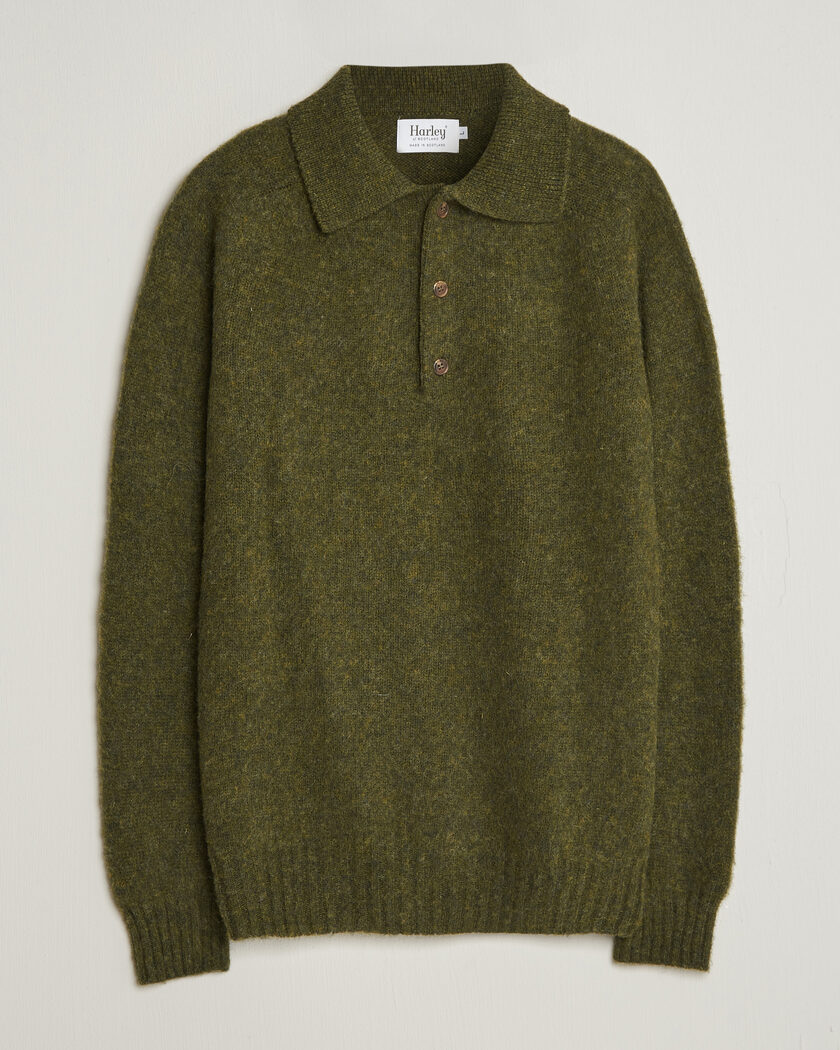 Harley Of Scotland Brushed Supersoft Lambswool Polo Scots Pine – Verde