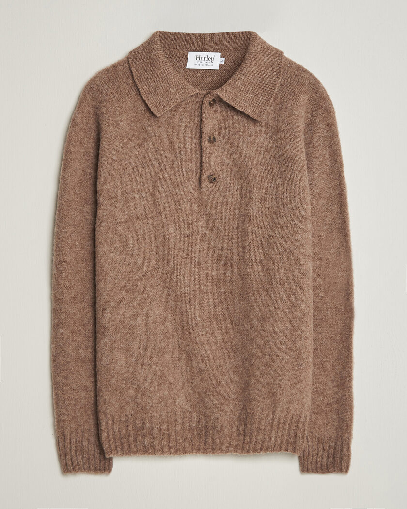 Harley Of Scotland Brushed Supersoft Lambswool Polo Tundra – Marrone