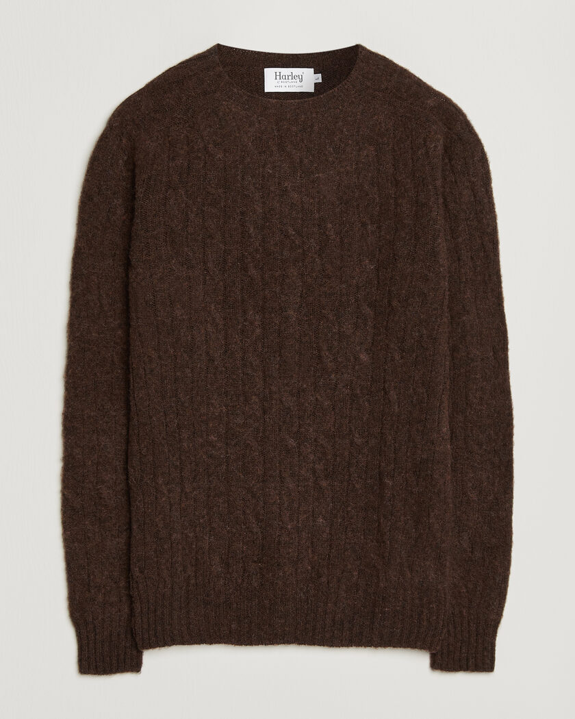 Harley Of Scotland Brushed Supersoft Lambswool Cable Marron – Marrone