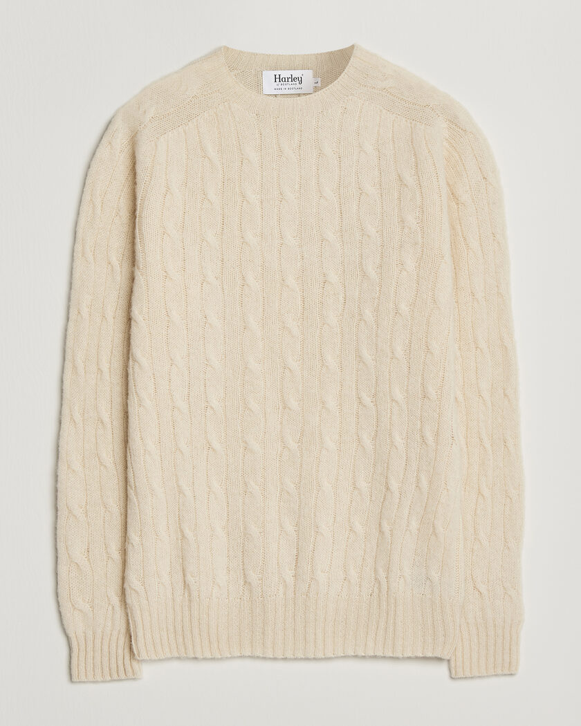 Harley Of Scotland Brushed Supersoft Lambswool Cable Vanilla – Bianco