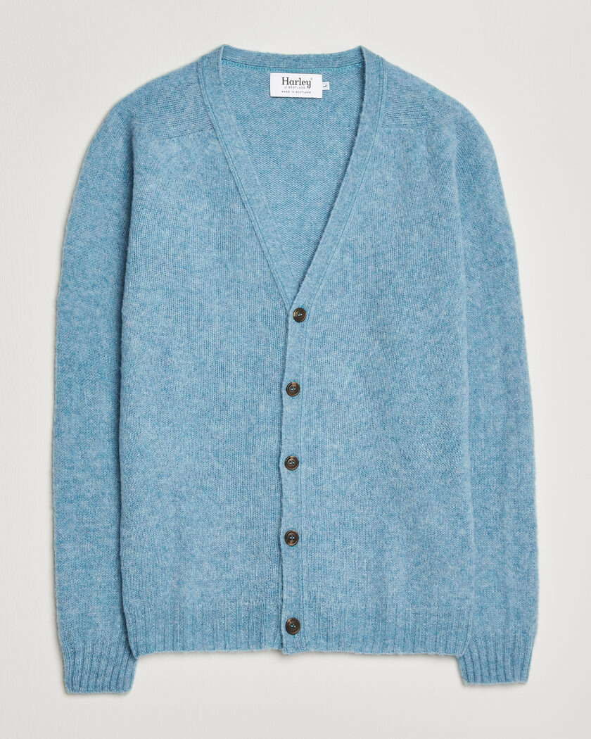 Harley Of Scotland Brushed Supersoft Lambswool Cardigan Loch Blue – Blu