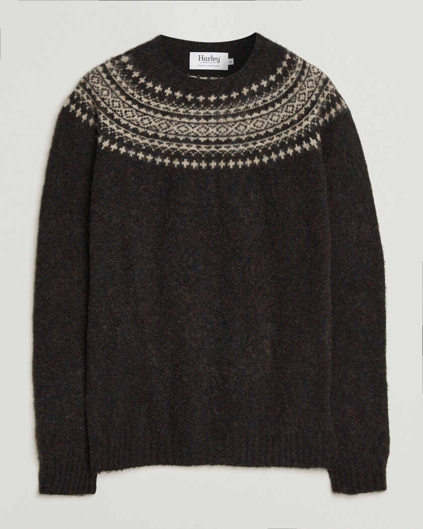 Harley Of Scotland Brushed Supersoft Lambswool Yolk Fairisle Volcano/Cameo – Marrone