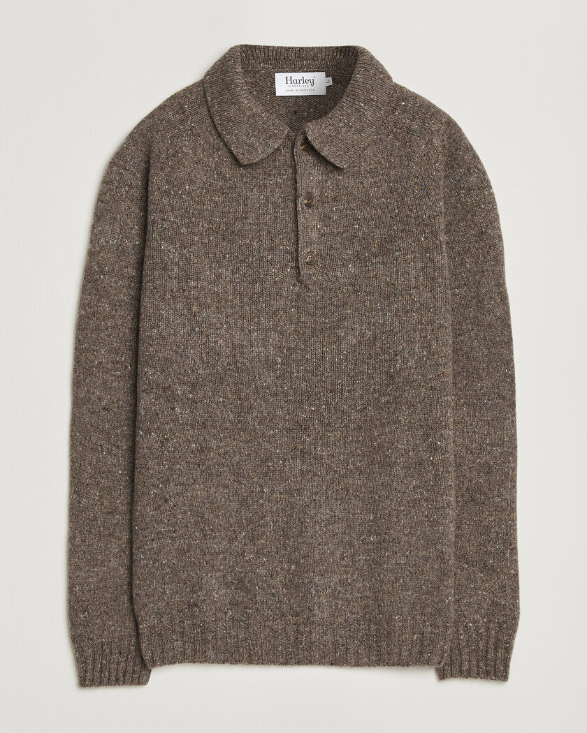 Harley Of Scotland Donegal Wool Polo Brown – Marrone