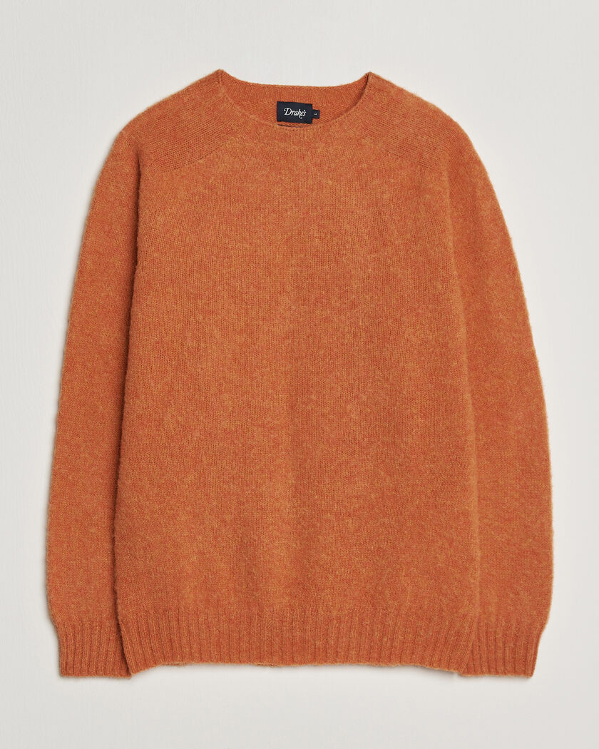 Drake's Brushed Shetland Crew Orange – Arancione