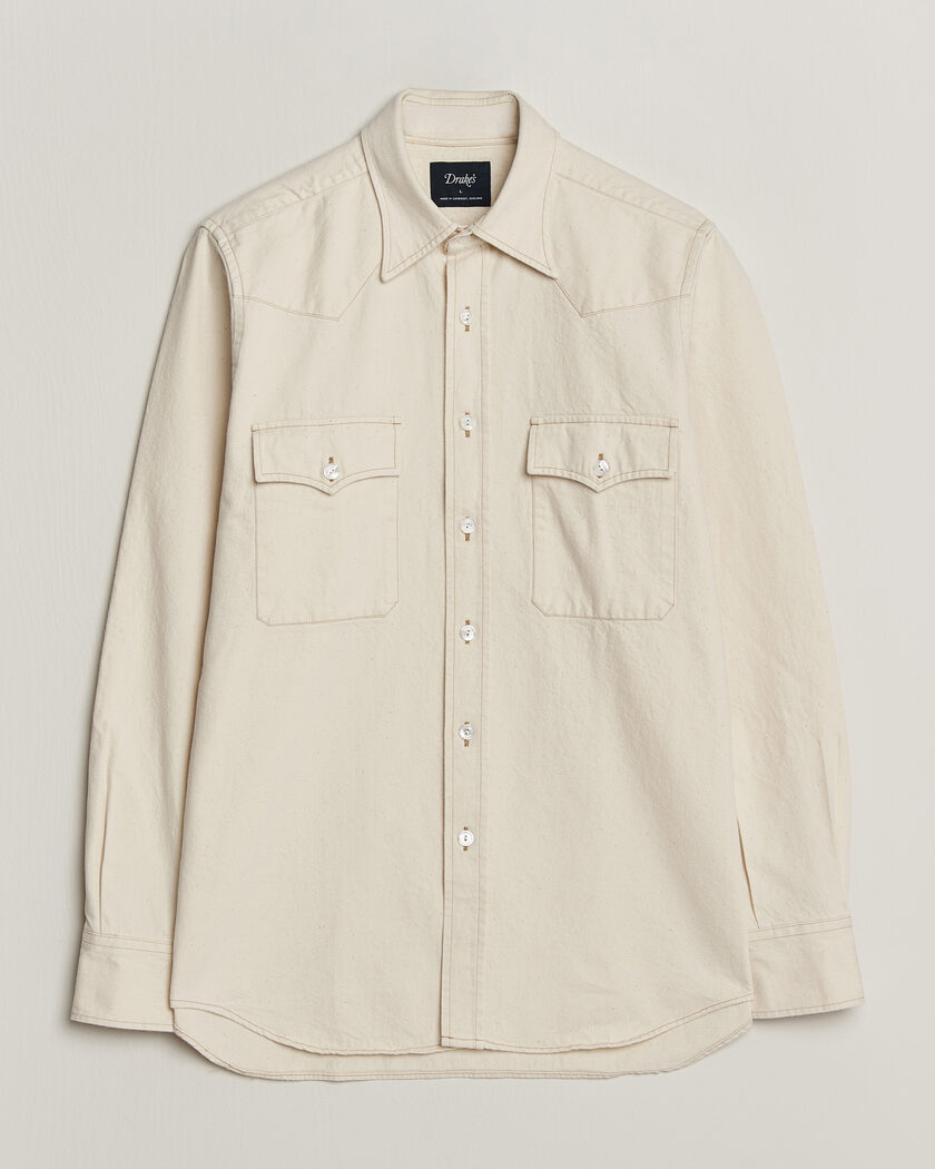 Drake's Western Denim Shirt Stone Wash Ecru – Bianco
