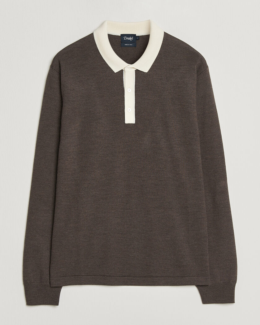 Drake's Solid Knitted Rugby Brown – Marrone