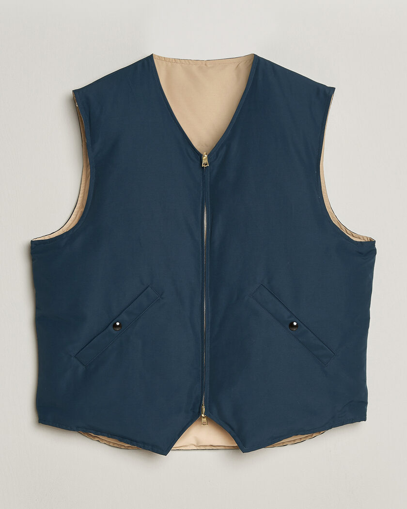 Drake's Reversible Down Vest Petrol/Ecru – Blu