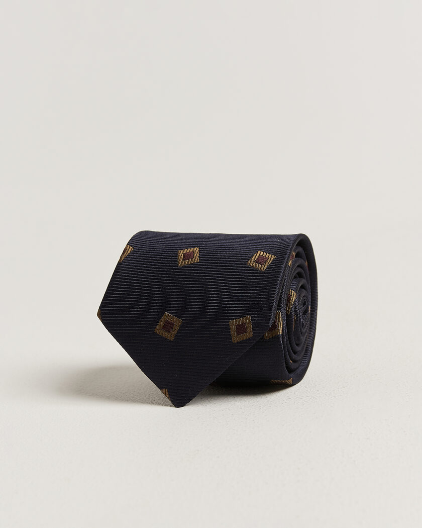 Drake's Diamond Motif Silk Tie Navy/Gold/Red – Blu