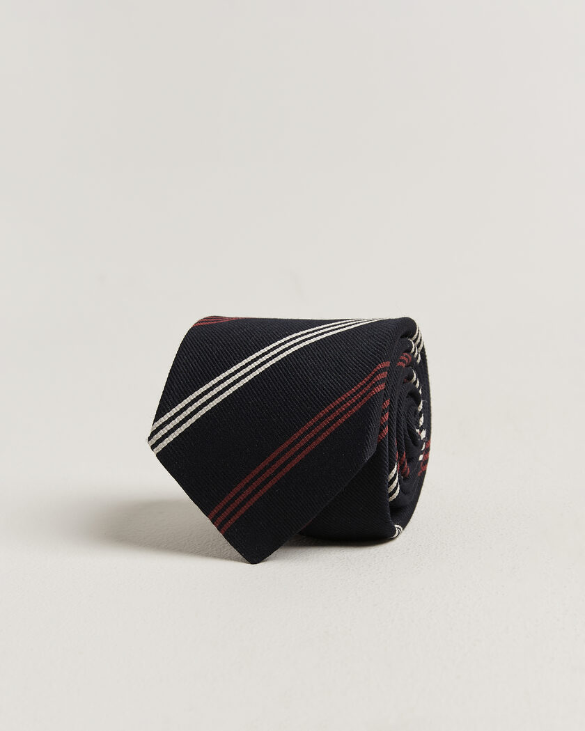 Drake's Reppe Stripe Wool/Silk Tie Navy/Brown/White – Blu