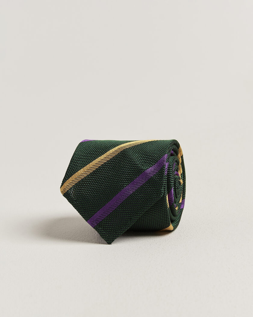 Drake's Multistripe Grenadine Silk Tie Green/Yellow/Purple – Verde