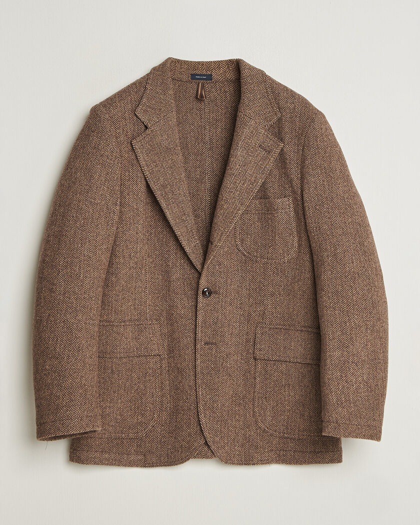 Drake's MKVII Tweed Herringbone Games Blazer Brown – Marrone