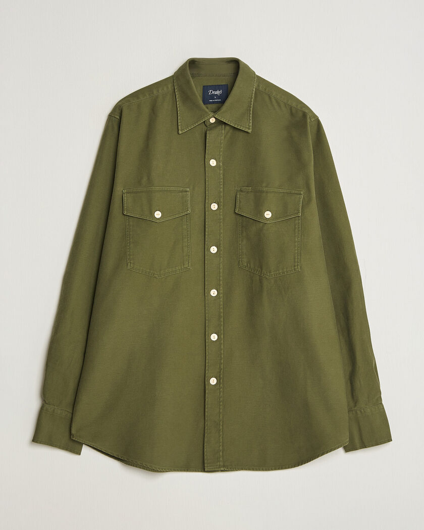 Drake's Two Pocket Casual Cotton Shirt Olive – Verde