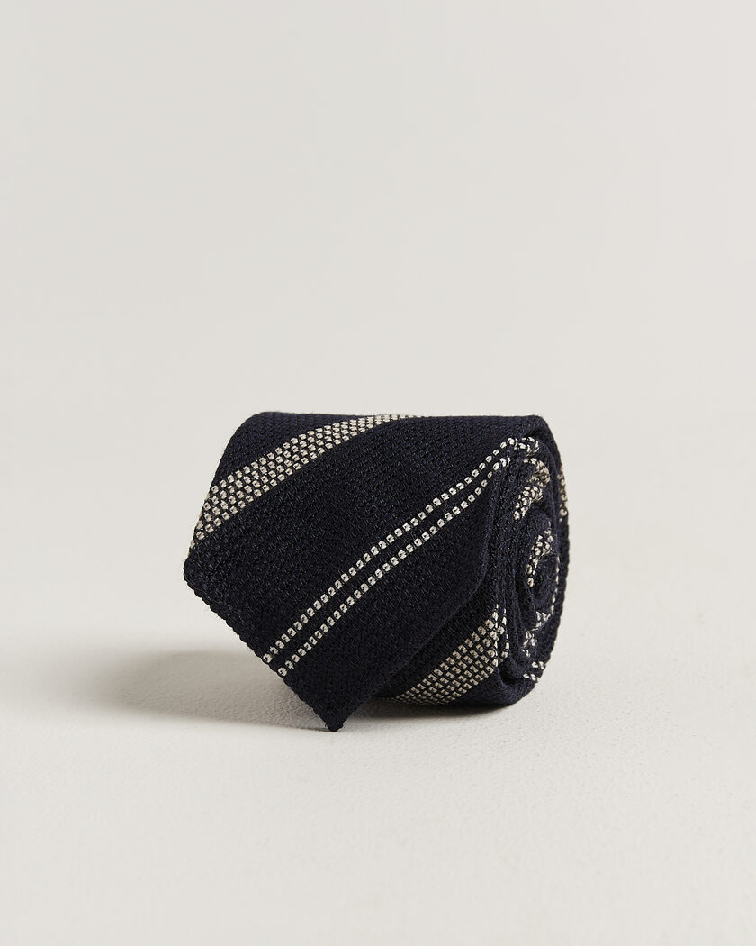 Drake's Striped Grenadine Tie Navy/White – Blu