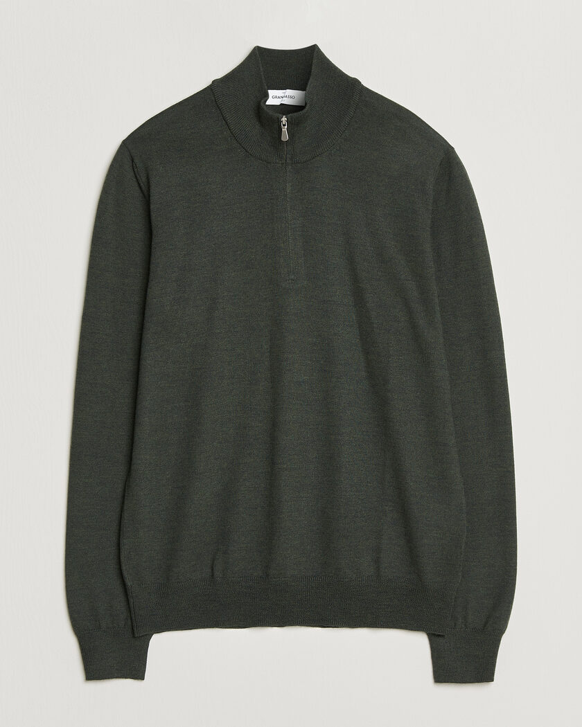 Gran Sasso Merino Fashion Fit Half Zip Olive Melange – Verde