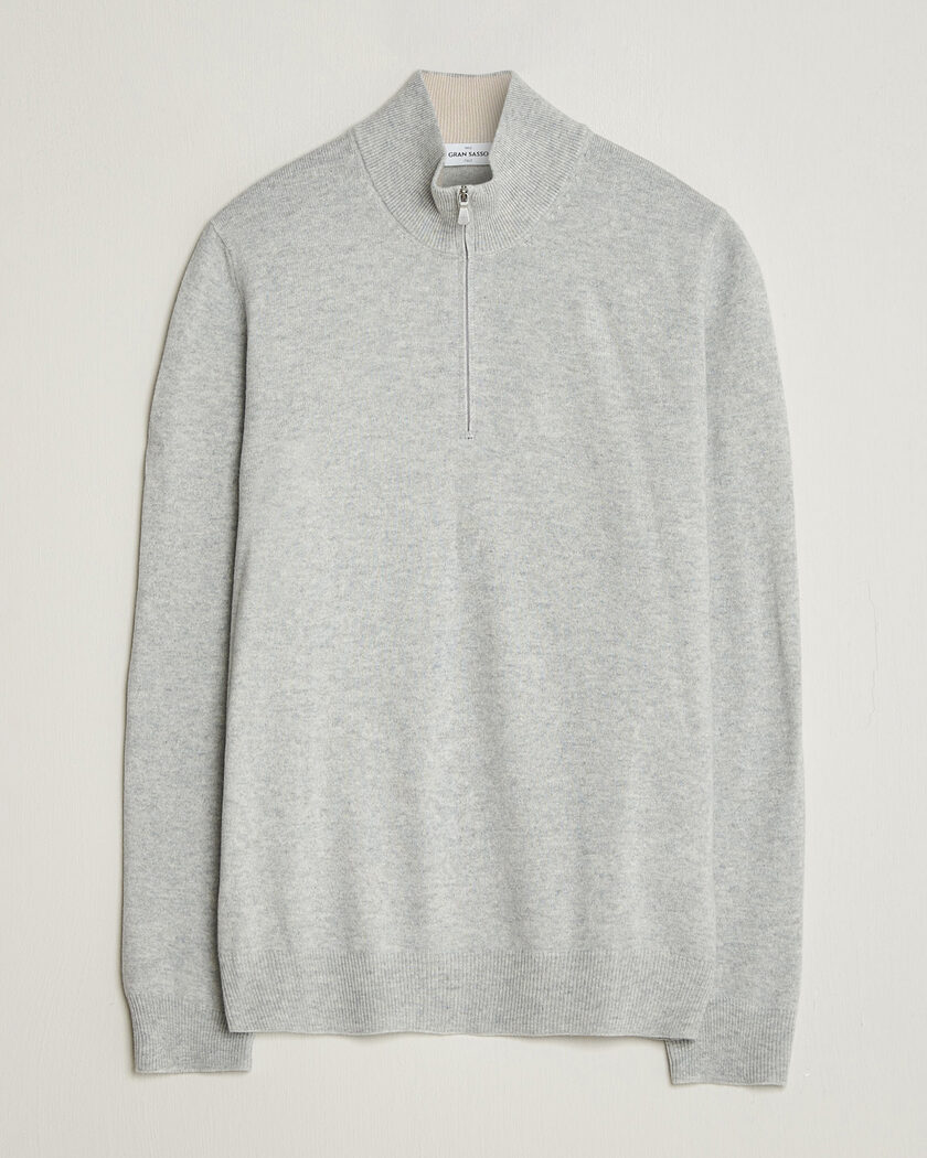 Gran Sasso Wool/Cashmere Half Zip Light Grey Melange – Grigio
