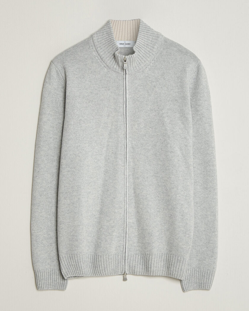 Gran Sasso Wool/Cashmere Full Zip Light Grey Melange – Grigio