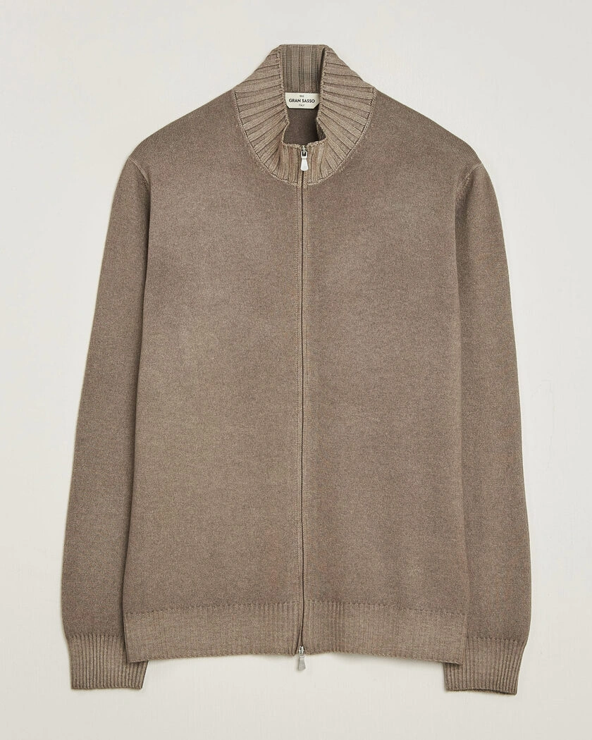 Gran Sasso Wool/Cashmere Washed Full Zip Brown Melange – Marrone