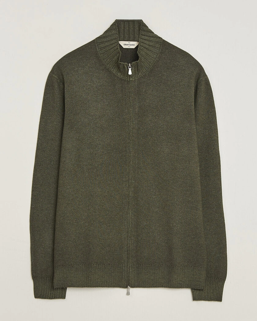 Gran Sasso Wool/Cashmere Washed Full Zip Olive Melange – Verde