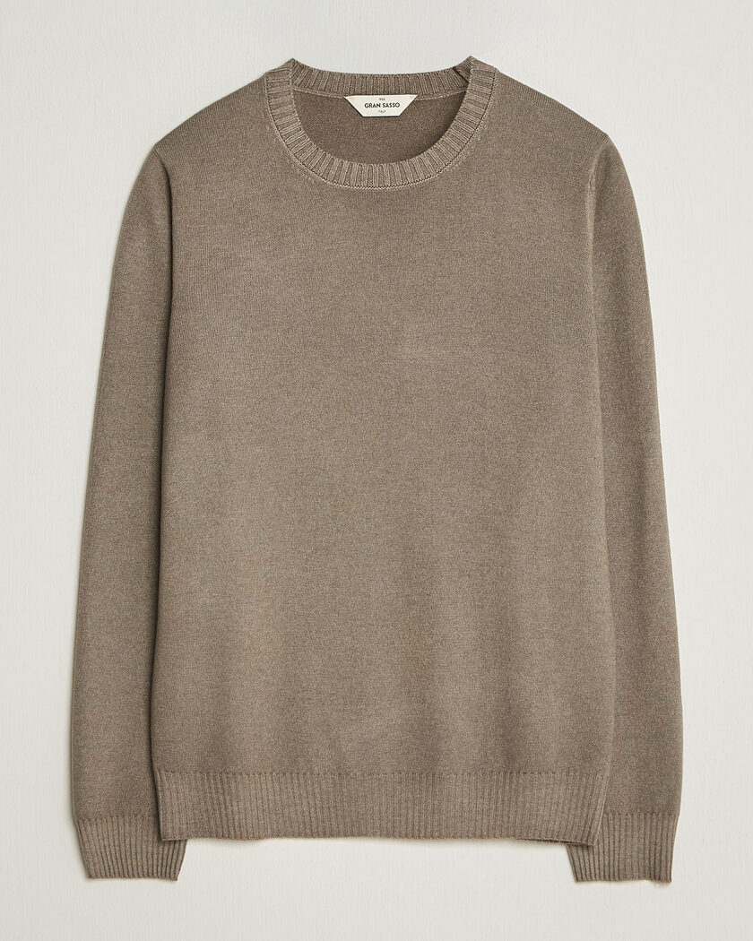 Gran Sasso Wool/Cashmere Washed Crew Neck Brown Melange – Marrone