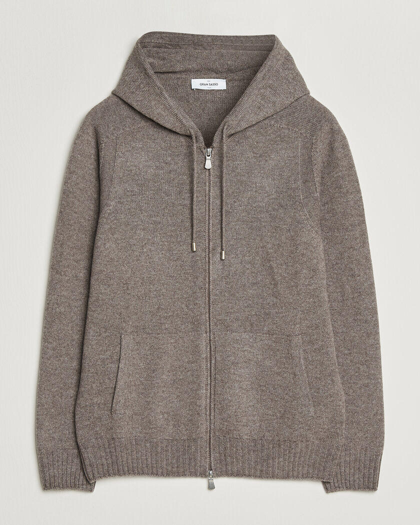 Gran Sasso Full Zip Wool Hoodie Taupe Melange – Marrone
