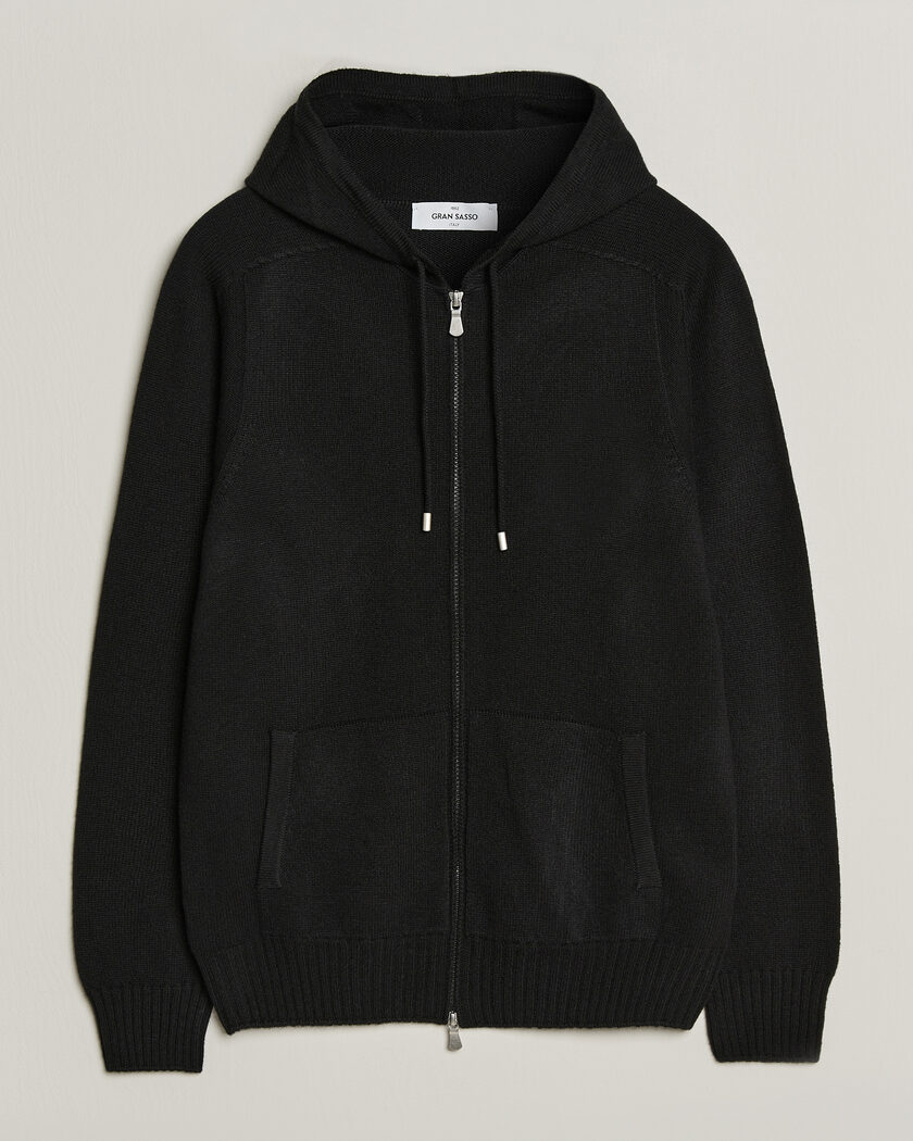 Gran Sasso Full Zip Wool Hoodie Black – Nero