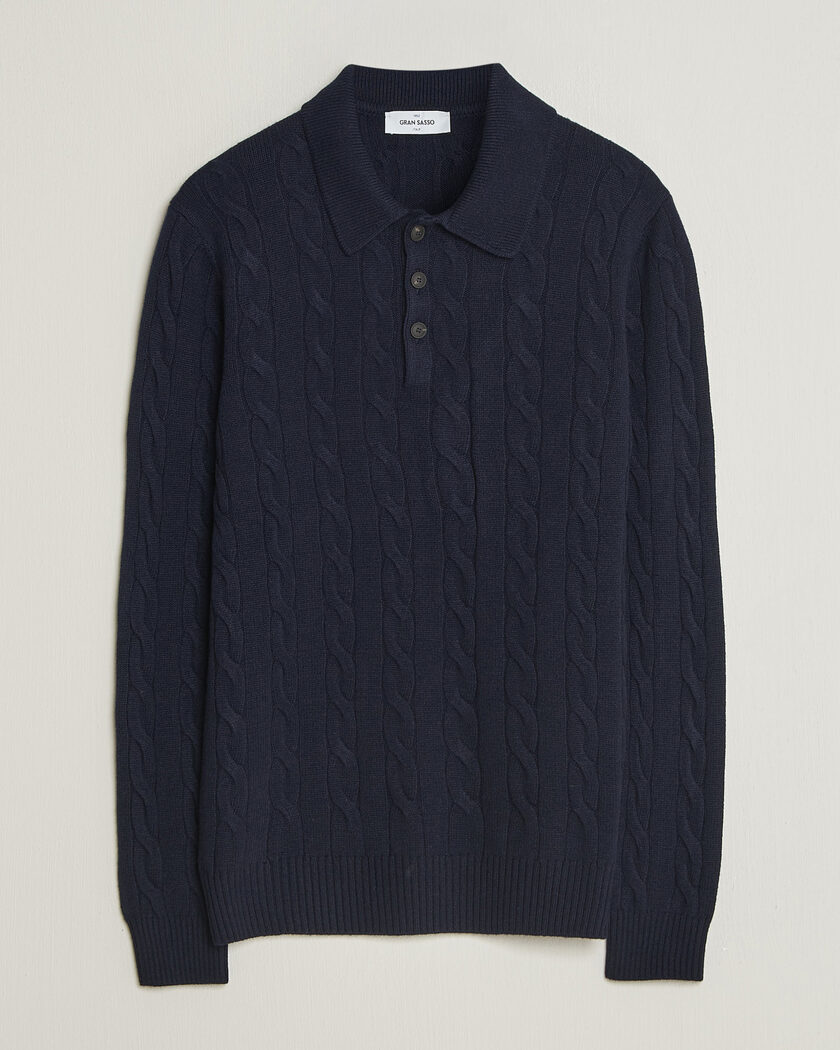 Gran Sasso Wool/Cashmere Cable Polo Navy – Blu