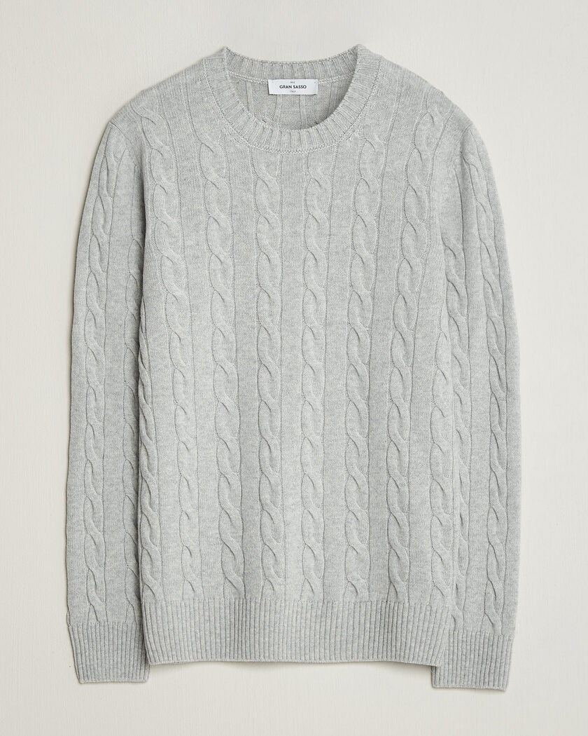 Gran Sasso Wool/Cashmere Cable Crew Neck Light Grey Melange – Grigio