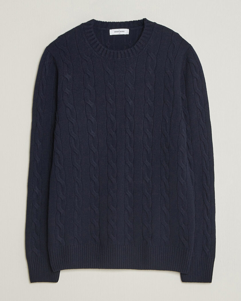 Gran Sasso Wool/Cashmere Cable Crew Neck Navy – Blu