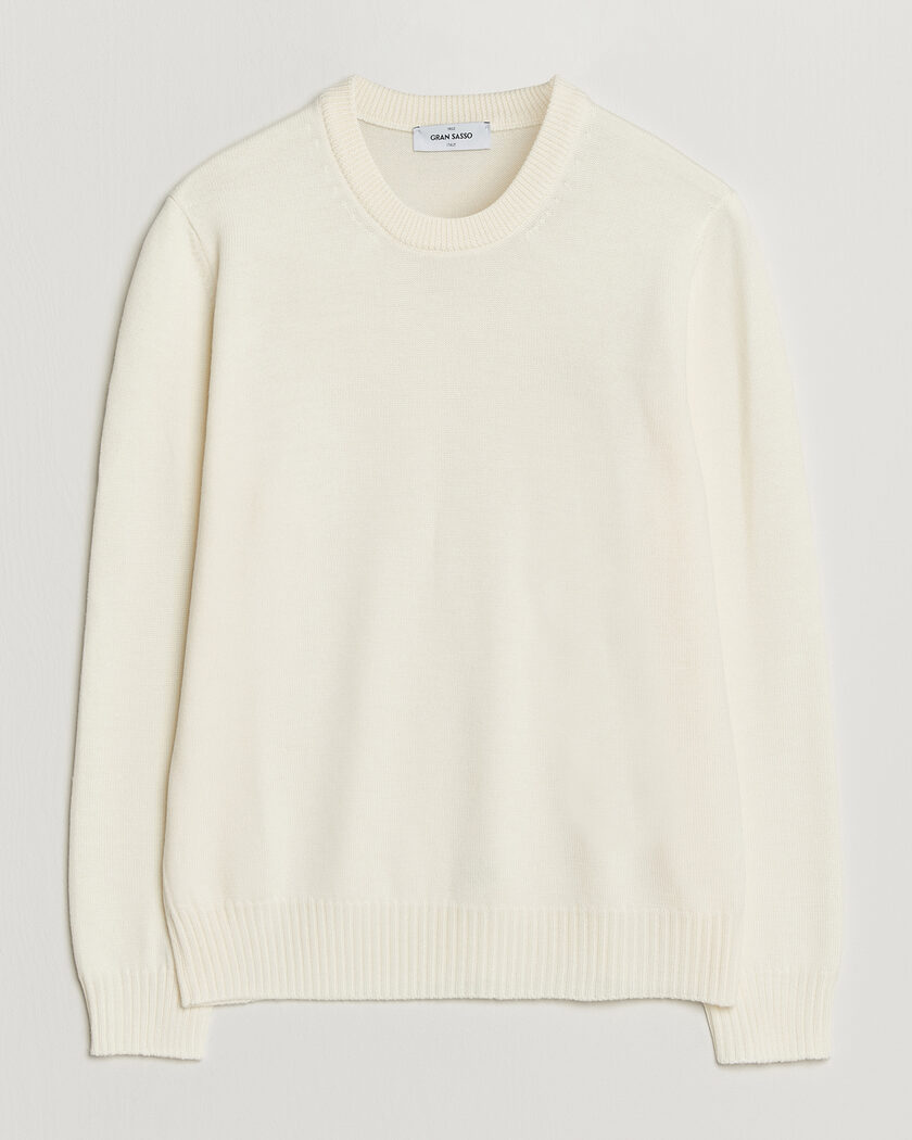 Gran Sasso Merino Knitted Crew Neck Cream – Bianco