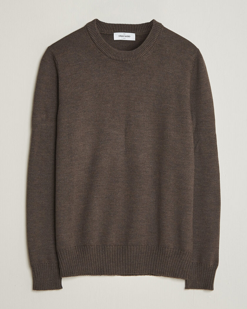 Gran Sasso Merino Knitted Crew Neck Brown Melange – Marrone