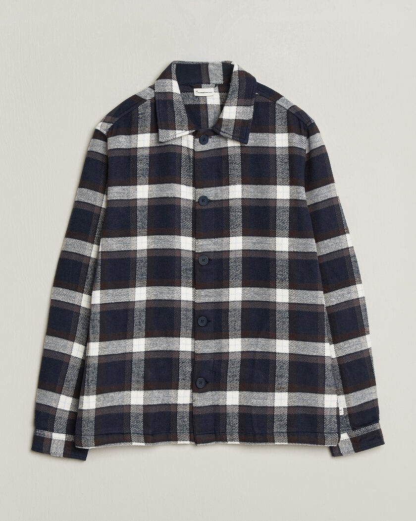 KnowledgeCotton Apparel Flannel Check Overshirt Navy – Blu