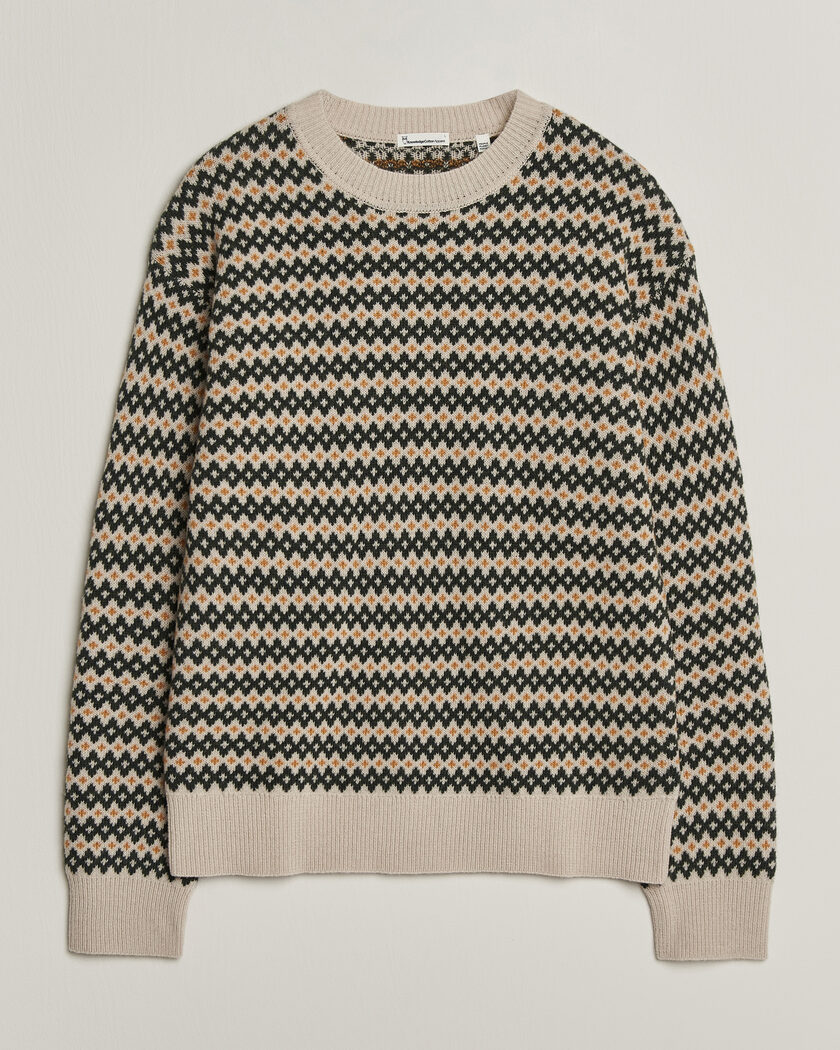 KnowledgeCotton Apparel Lambswool Jaquard Sweater Green – Multicolore