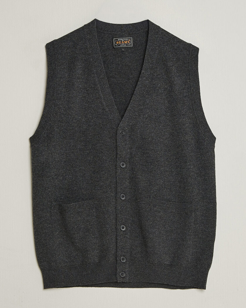 BEAMS PLUS Button Knit Vest Charcoal – Grigio