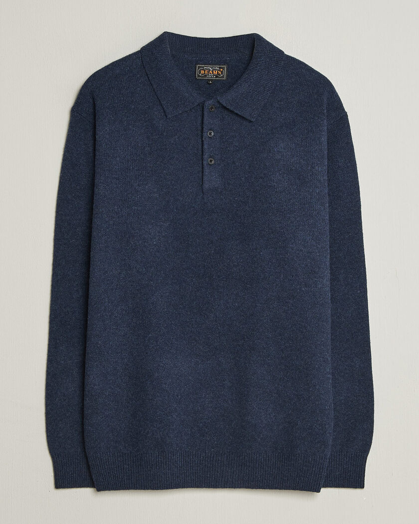 BEAMS PLUS Knitted Wool Polo Navy – Blu