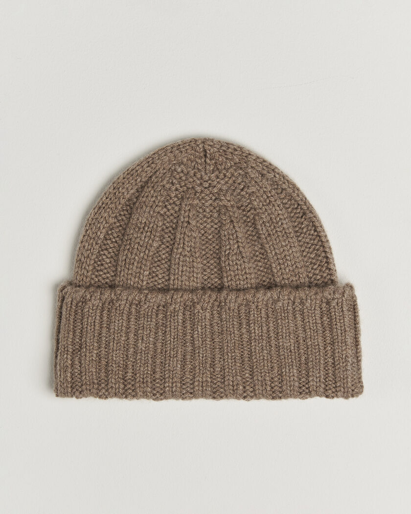 BEAMS PLUS Cashmere Rib Beanie Camel – Marrone