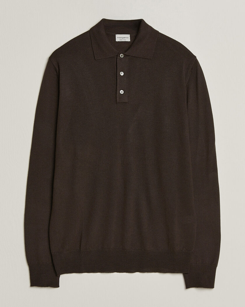 Morgano Extra Fine Merino Wool Polo Dark Brown – Marrone