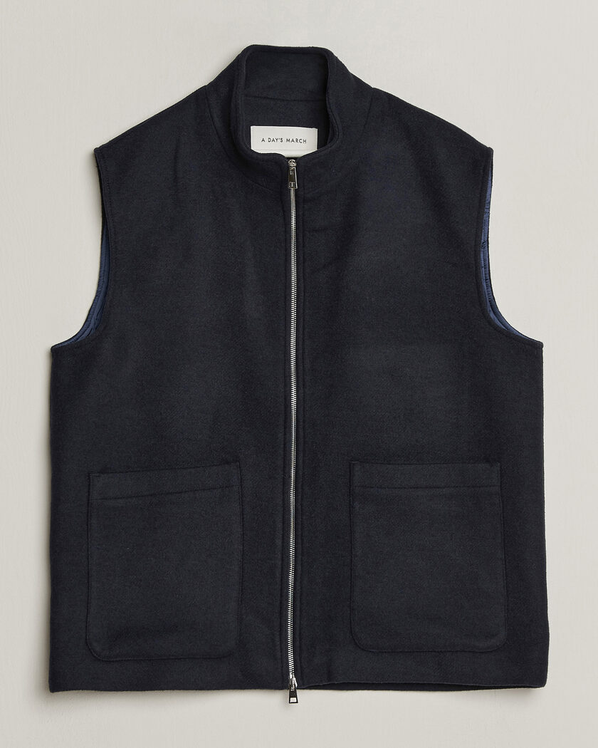 A Day's March Canora Lined Wool Vest Navy – Blu