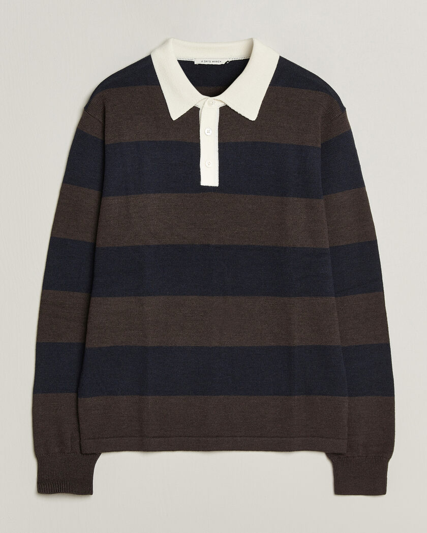 A Day's March Kenny Striped Merino Rugby Sweater Brown/Navy – Marrone