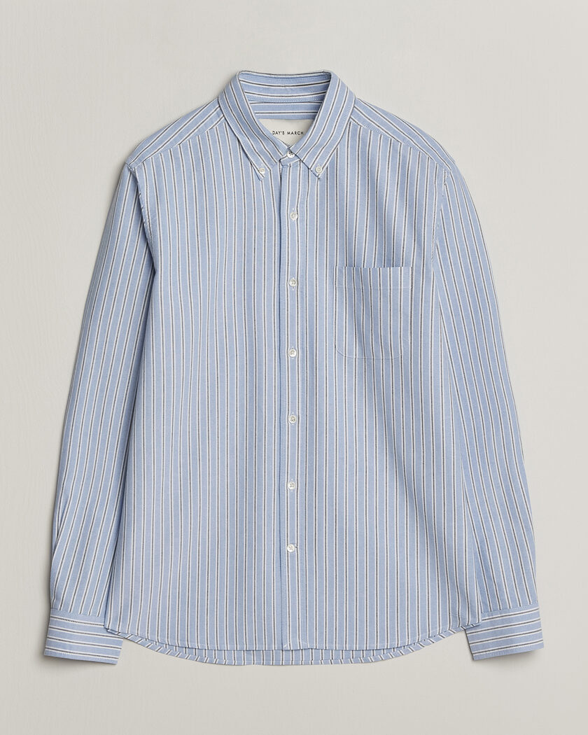 A Day's March Classic Flag Striped Oxford Shirt White/Blue/Black – Blu