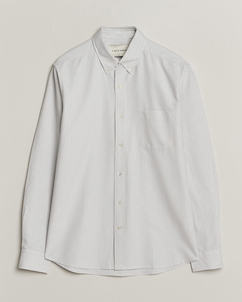 A Day's March Classic Flag Striped Oxford Shirt Grey/White – Grigio