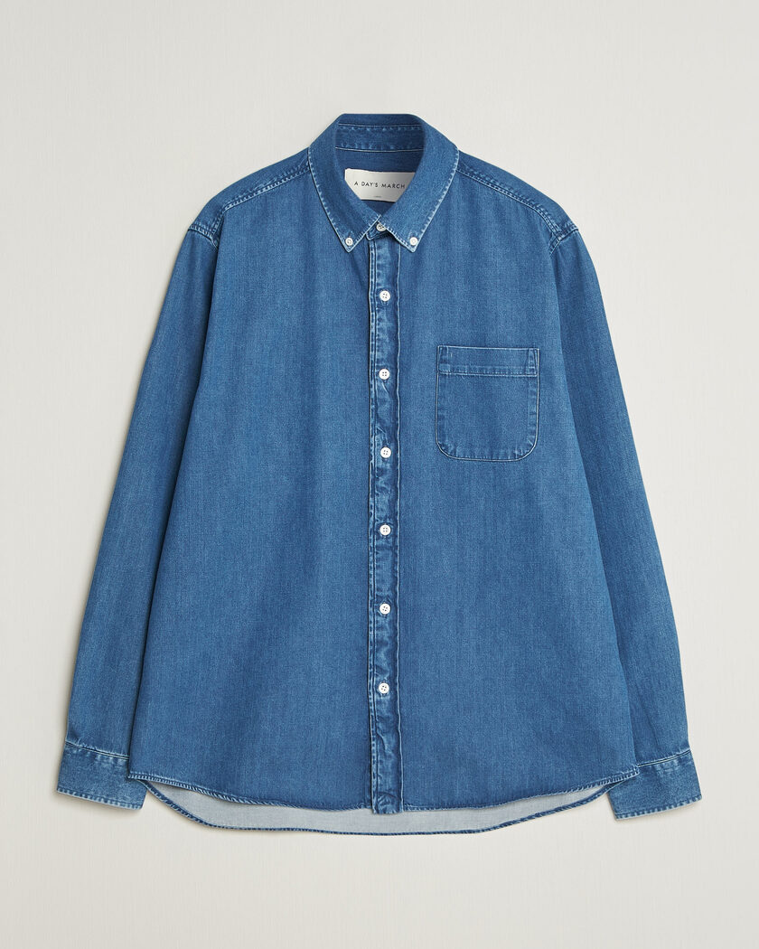 A Day's March Original Button Down Denim Shirt Mid Blue – Blu