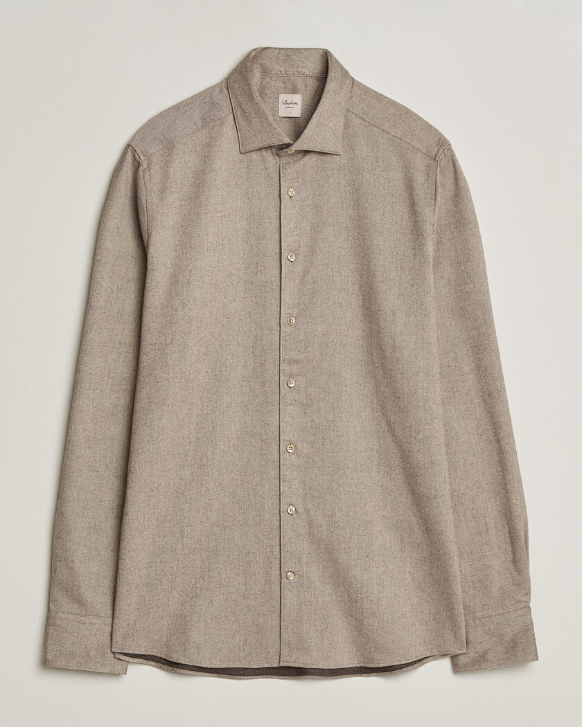 Stenströms Slimline Flannel Shirt Light Brown – Marrone