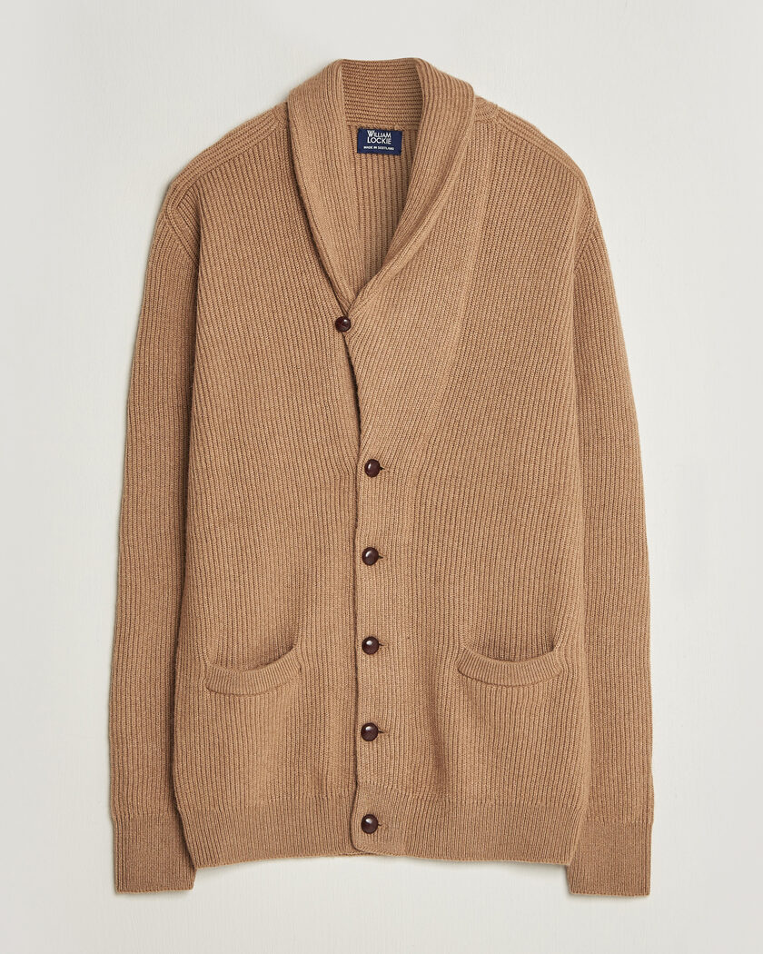 William Lockie Windsor Camelhair Shawl Cardigan Natural Brown – Marrone