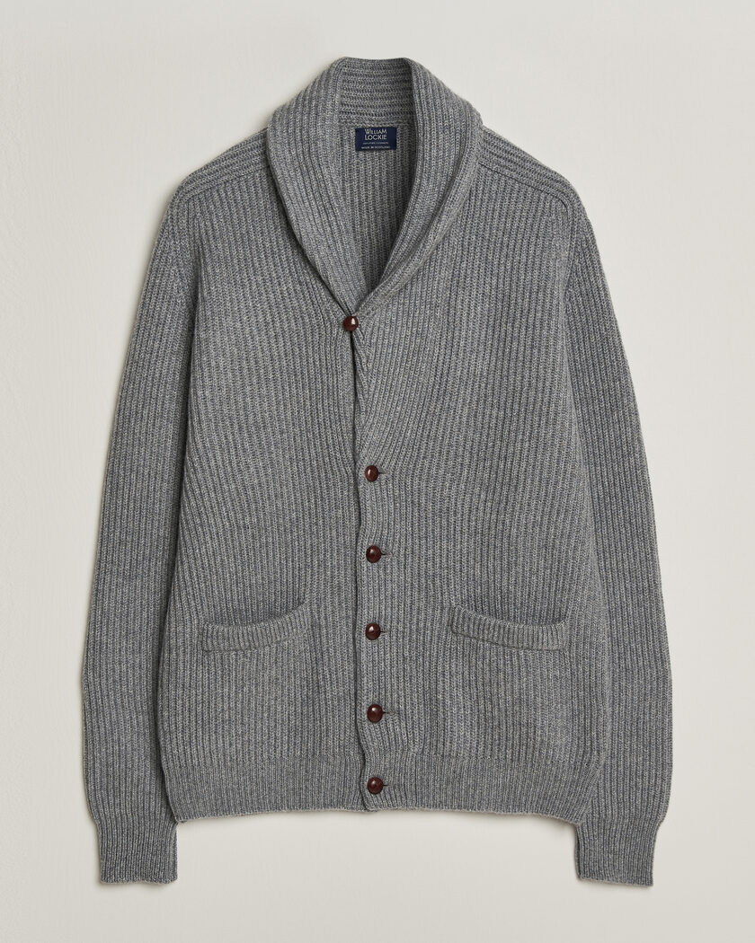 William Lockie Windsor Cashmere Shawl Cardigan Flannel Grey – Grigio