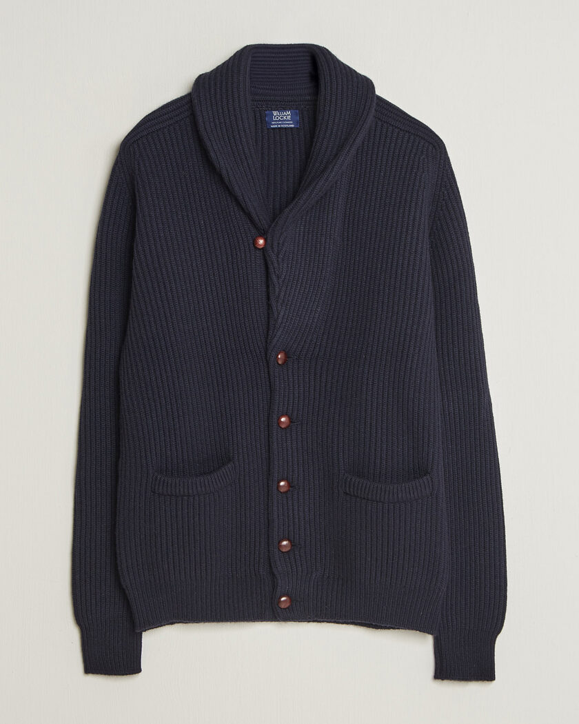 William Lockie Windsor Cashmere Shawl Cardigan Navy – Blu