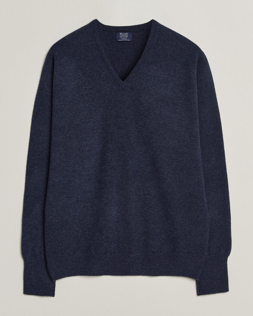 William Lockie Rob Lambswool V-Neck Astra – Blu