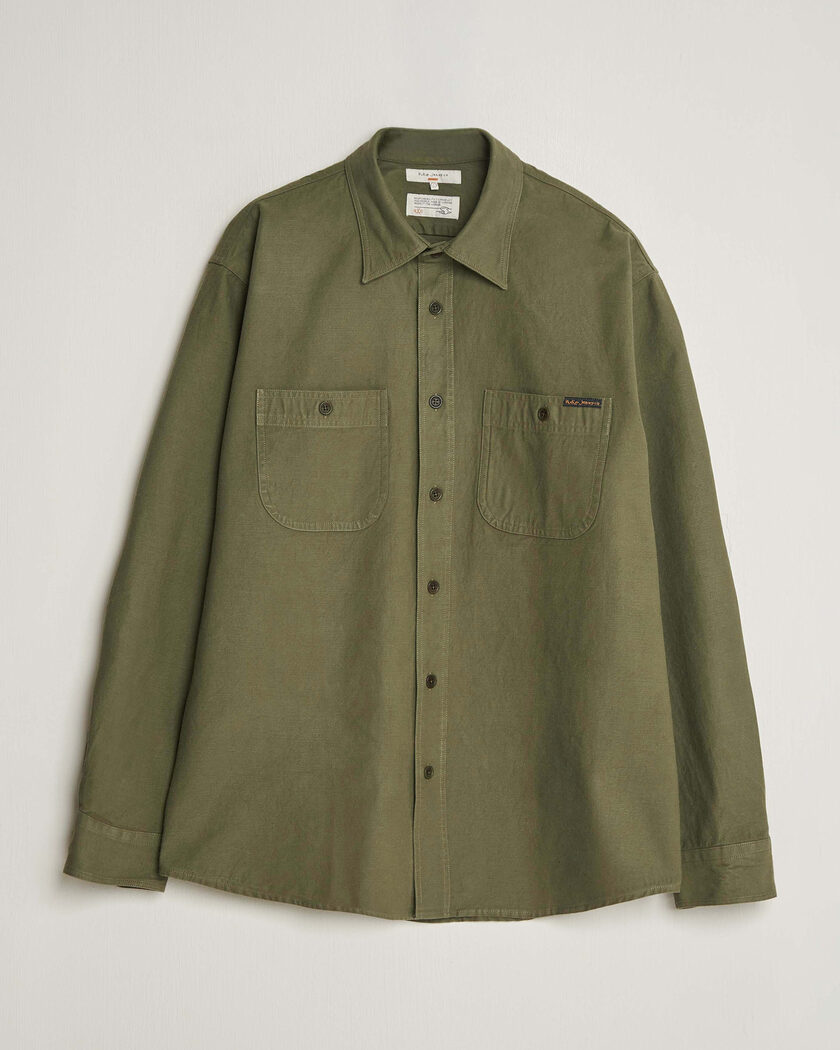 Nudie Jeans Julian Worker Shirt Olive Green – Verde